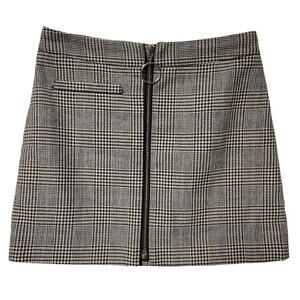 Plaid Houndstooth Zip Front Mini Skirt Woman's Size S Office Siren Dark Academia